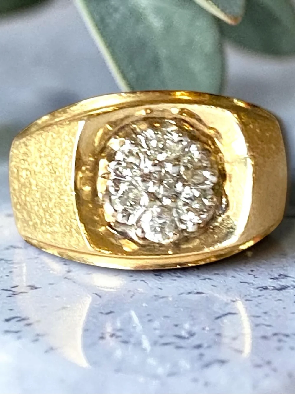 MENS Vintage 14k Yellow Gold Seven DIAMOND CLUSTER Statement Ring Size 10.25